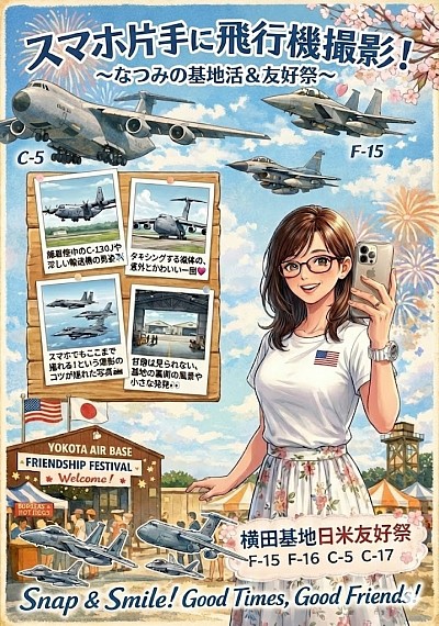 横田基地　スマホ片手に横田基地