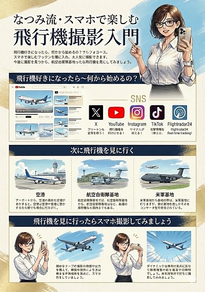 なつみのスマホ片手に飛行機撮影
