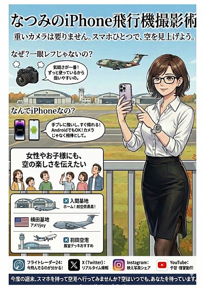 なつみのスマホ片手に飛行機ニュース
