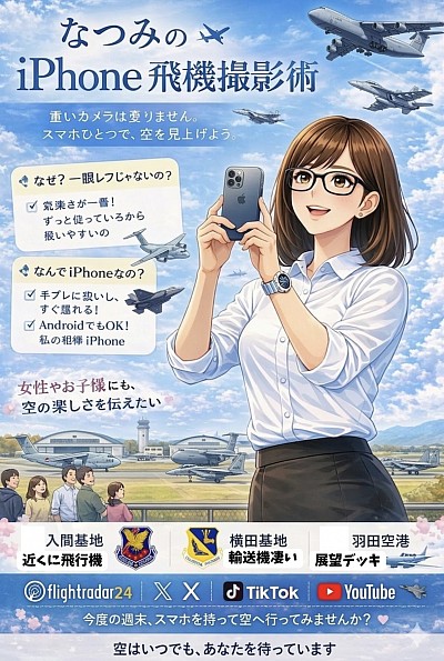 なつみのスマホ片手に飛行機ニュース