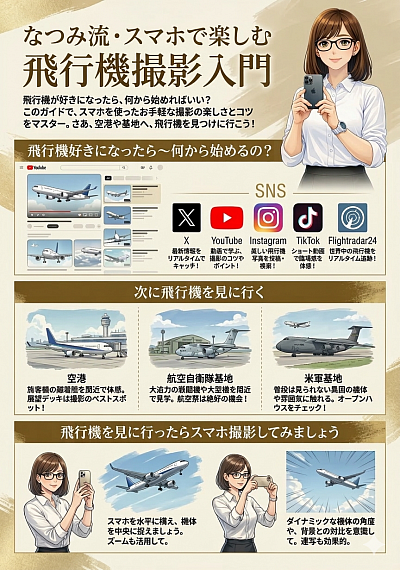 なつみのスマホ片手に飛行機撮影