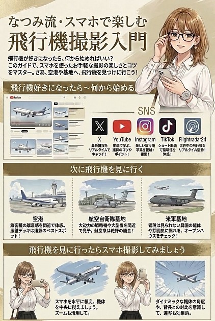 なつみのスマホ片手に飛行機撮影