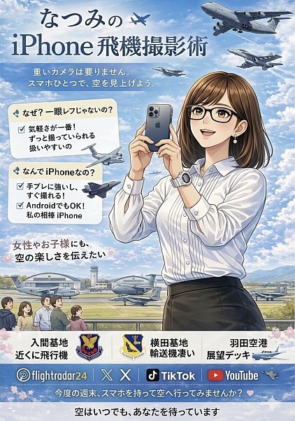 なつみのスマホ片手に飛行機ニュース